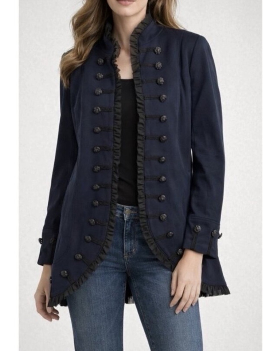 Soft Surroundings Stratford Navy Blue Military Steam Punk Blazer Jacket size PXL